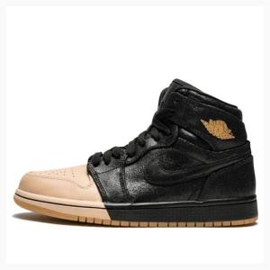 Black / Brown Women's Nike Retro HI PRM Tan Basketball Shoes Air Jordan 1 | JD-879MZ