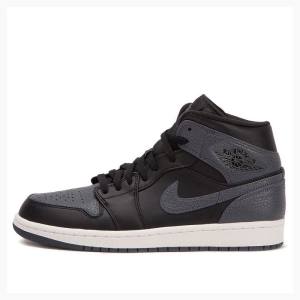 Black / Dark Grey Men's Nike Mid Basketball Shoes Air Jordan 1 | JD-365DX