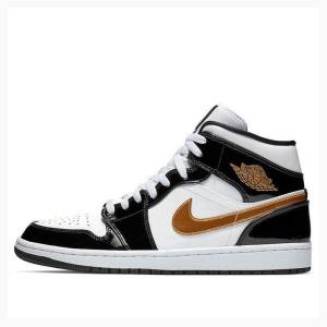 Black / Gold Men's Nike Mid SE Basketball Shoes Air Jordan 1 | JD-732NH