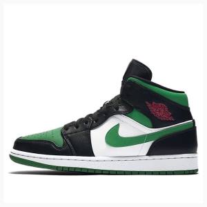 Black / Green Men's Nike Mid Basketball Shoes Air Jordan 1 | JD-059DM