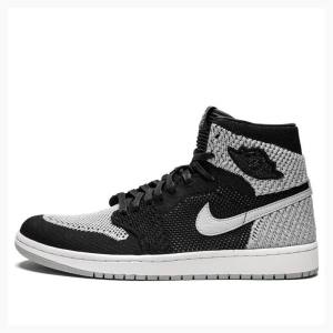 Black / Grey Men's Nike Retro Flyknit Shadow Basketball Shoes Air Jordan 1 | JD-746UZ