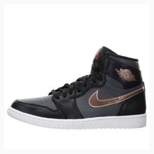 Black / Grey Men's Nike Retro High Metallic Bronze Basketball Shoes Air Jordan 1 | JD-589TV