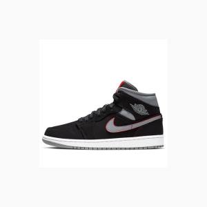 Black / Grey / Red Men's Nike Mid Gym Basketball Shoes Air Jordan 1 | JD-950LI