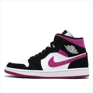 Black / Purple Women's Nike Mid Magenta Basketball Shoes Air Jordan 1 | JD-791LG