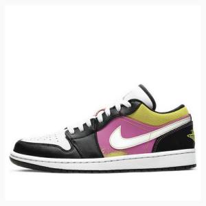 Black / Purple / Yellow Men's Nike Low Spray Paint Sneakers Air Jordan 1 | JD-084WX