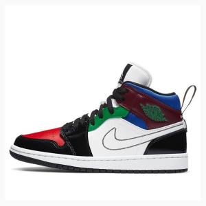 Black / Red / Green / Blue Women's Nike Mid SE Multi-Color Basketball Shoes Air Jordan 1 | JD-235GF