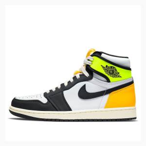 Black / White / Gold Men's Nike Retro High OG Volt Basketball Shoes Air Jordan 1 | JD-452SC