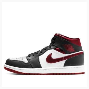 Black / White / Red Men's Nike Mid Basketball Shoes Air Jordan 1 | JD-947CF