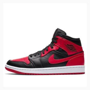 Black / White / Red Men's Nike Mid Bred Banned Basketball Shoes Air Jordan 1 | JD-731JX