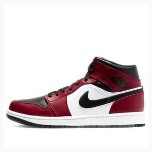 Black / White / Red Men's Nike Mid Chicago Basketball Shoes Air Jordan 1 | JD-436NE