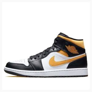 Black / White / Yellow Men's Nike Mid Pollen Basketball Shoes Air Jordan 1 | JD-801OG