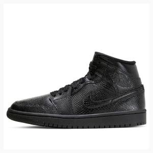 Black Women's Nike Mid Snakeskin Basketball Shoes Air Jordan 1 | JD-650IF