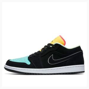 Black / Yellow / Green Men's Nike Low SE Sneakers Air Jordan 1 | JD-382YR