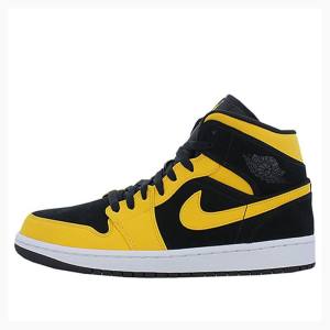 Black / Yellow Men's Nike Mid Basketball Shoes Air Jordan 1 | JD-028TN