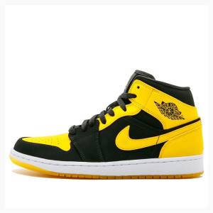 Black / Yellow Men's Nike Mid New Love Basketball Shoes Air Jordan 1 | JD-431RC