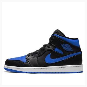 Blue / Black Men's Nike Mid Hyper Royal Basketball Shoes Air Jordan 1 | JD-146KJ