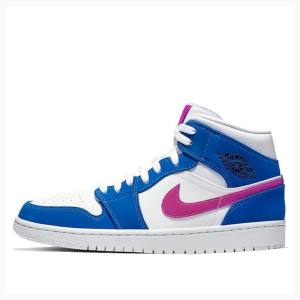 Blue / Red Men's Nike Mid Hyper Royal Violet Basketball Shoes Air Jordan 1 | JD-019GE