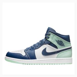 Blue / White Men's Nike Mid Mint Basketball Shoes Air Jordan 1 | JD-517QG