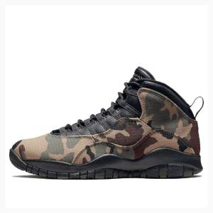 Brown / Green Men's Nike Retro Woodland Camo Basketball Shoes Air Jordan 10 | JD-346RP