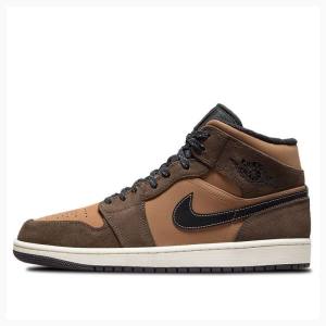 Brown Men's Nike Mid SE Dark Chocolate Basketball Shoes Air Jordan 1 | JD-836UZ