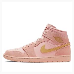 Coral / Gold Men's Nike Mid SE Basketball Shoes Air Jordan 1 | JD-852QJ