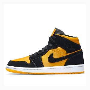 Gold / Black Men's Nike Mid Basketball Shoes Air Jordan 1 | JD-035CD