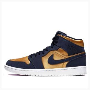 Gold / Navy Men's Nike Mid SE Obsidian Basketball Shoes Air Jordan 1 | JD-691HG