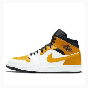 Gold / White Men's Nike Mid Basketball Shoes Air Jordan 1 | JD-107TB