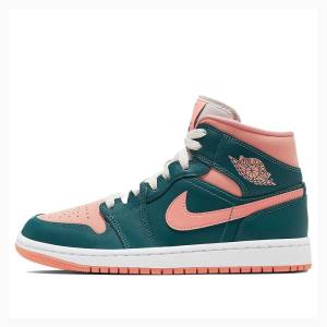 Green / Pink Women's Nike Mid Teal Basketball Shoes Air Jordan 1 | JD-523DM