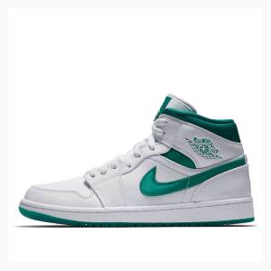 Green / White Men's Nike Mid Basketball Shoes Air Jordan 1 | JD-518TK