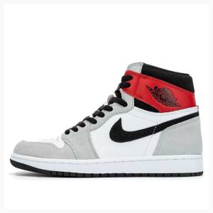 Grey / Black / Red Men's Nike Retro High OG Light Smoke Basketball Shoes Air Jordan 1 | JD-629GO