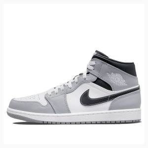 Grey / White / Black Men's Nike Mid Smoke Basketball Shoes Air Jordan 1 | JD-834EM