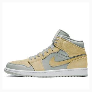 Grey / Yellow Men's Nike Mid SE 'Tan Grey' Basketball Shoes Air Jordan 1 | JD-697NK