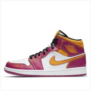 Purple / Gold Men's Nike Mid DOD Dia de los Muertos Basketball Shoes Air Jordan 1 | JD-761HP