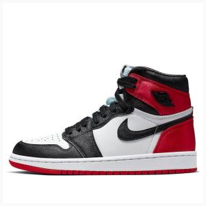 Red / Black Women's Nike High OG Satin Black Toe Basketball Shoes Air Jordan 1 | JD-875FS