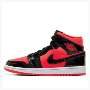 Red / Black Women's Nike Mid Bright Crimson Basketball Shoes Air Jordan 1 | JD-915QA