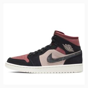 Red / Black Women's Nike Mid Burgundy Dusty Basketball Shoes Air Jordan 1 | JD-473NU