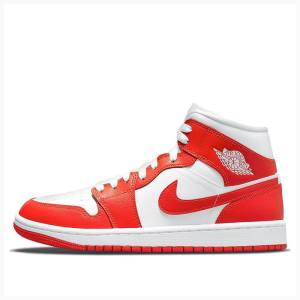 Red / White Women's Nike Mid Basketball Shoes Air Jordan 1 | JD-518UY