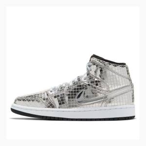 Silver Women's Nike Mid Flashing Lights Basketball Shoes Air Jordan 1 | JD-804GE