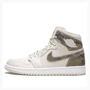 White / Beige Women's Nike Retro HI PRM Snakeskin - Phantom Basketball Shoes Air Jordan 1 | JD-896KF