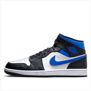 White / Black / Blue Men's Nike Mid Basketball Shoes Air Jordan 1 | JD-305QN