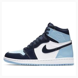 White / Black / Blue Women's Nike High OG UNC Patent Leather Basketball Shoes Air Jordan 1 | JD-872XM