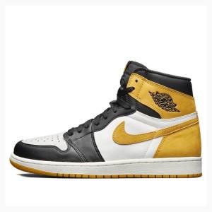 White / Black / Gold Men's Nike Retro High OG Ochre Basketball Shoes Air Jordan 1 | JD-945MY