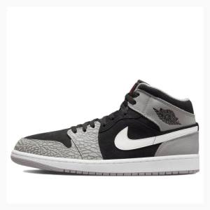 White / Black / Grey Men's Nike Mid SE Elephant Print Basketball Shoes Air Jordan 1 | JD-943GJ