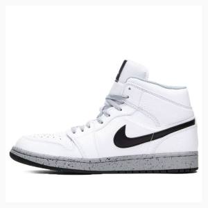 White / Black Men's Nike Mid Basketball Shoes Air Jordan 1 | JD-265EJ