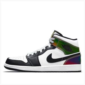 White / Black Men's Nike Mid Heat Reactive Basketball Shoes Air Jordan 1 | JD-324YM