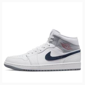 White / Black Men's Nike Mid Paris Basketball Shoes Air Jordan 1 | JD-067FA