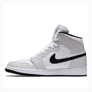 White / Black Men's Nike Retro High Elephant Print Basketball Shoes Air Jordan 1 | JD-864DA