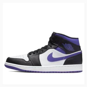 White / Black / Purple Men's Nike Mid Basketball Shoes Air Jordan 1 | JD-371YO