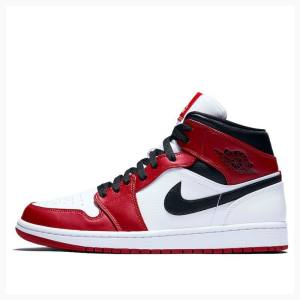 White / Black / Red Men's Nike Mid Chicago Basketball Shoes Air Jordan 1 | JD-891CB